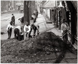 Pigs Loose in the Street at Thirteenth and Market Streets by Charles Clement Holt